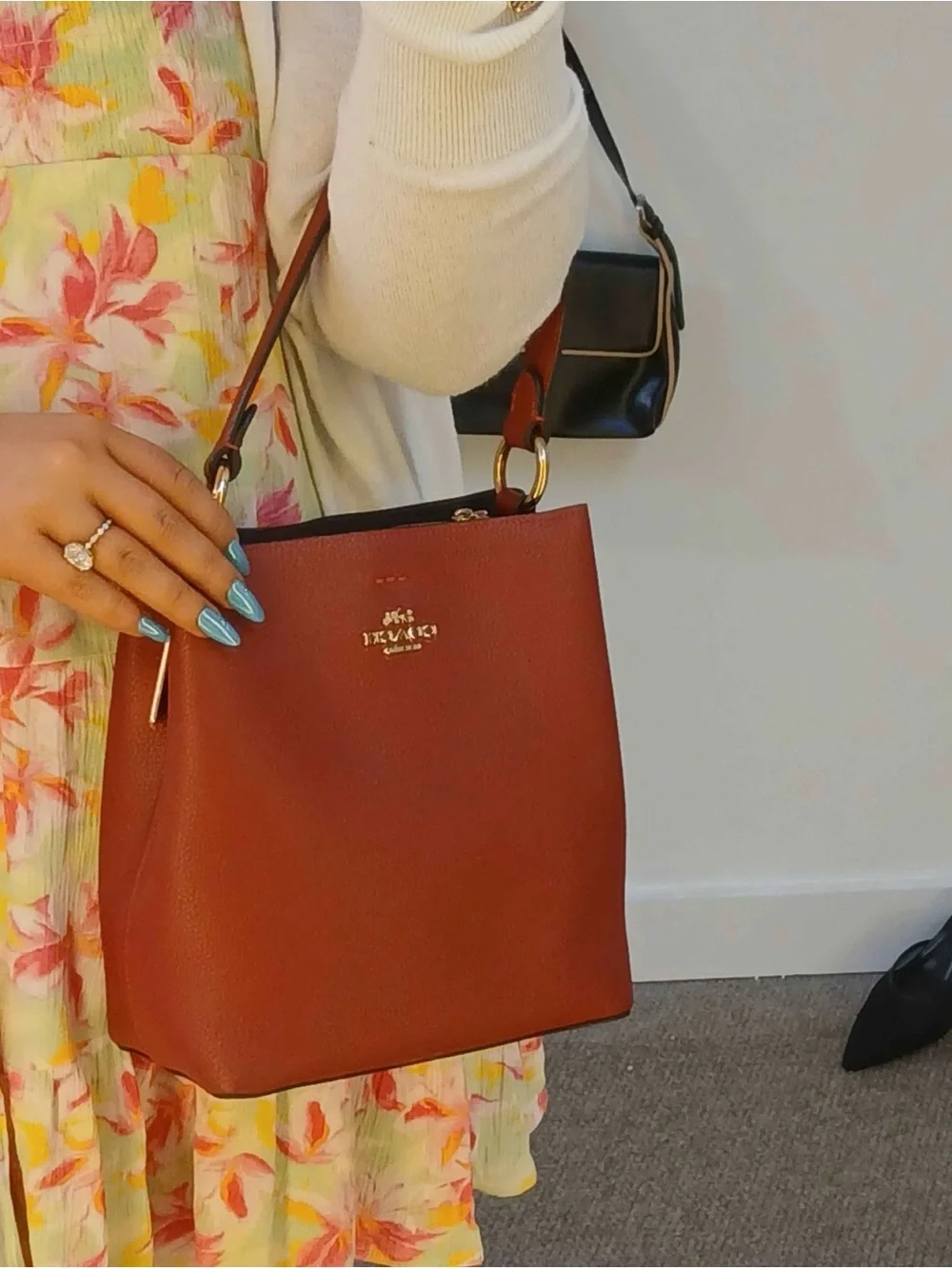 Coach Pebble Leather Shoulder Bag in Rust Red with Gold Hardware